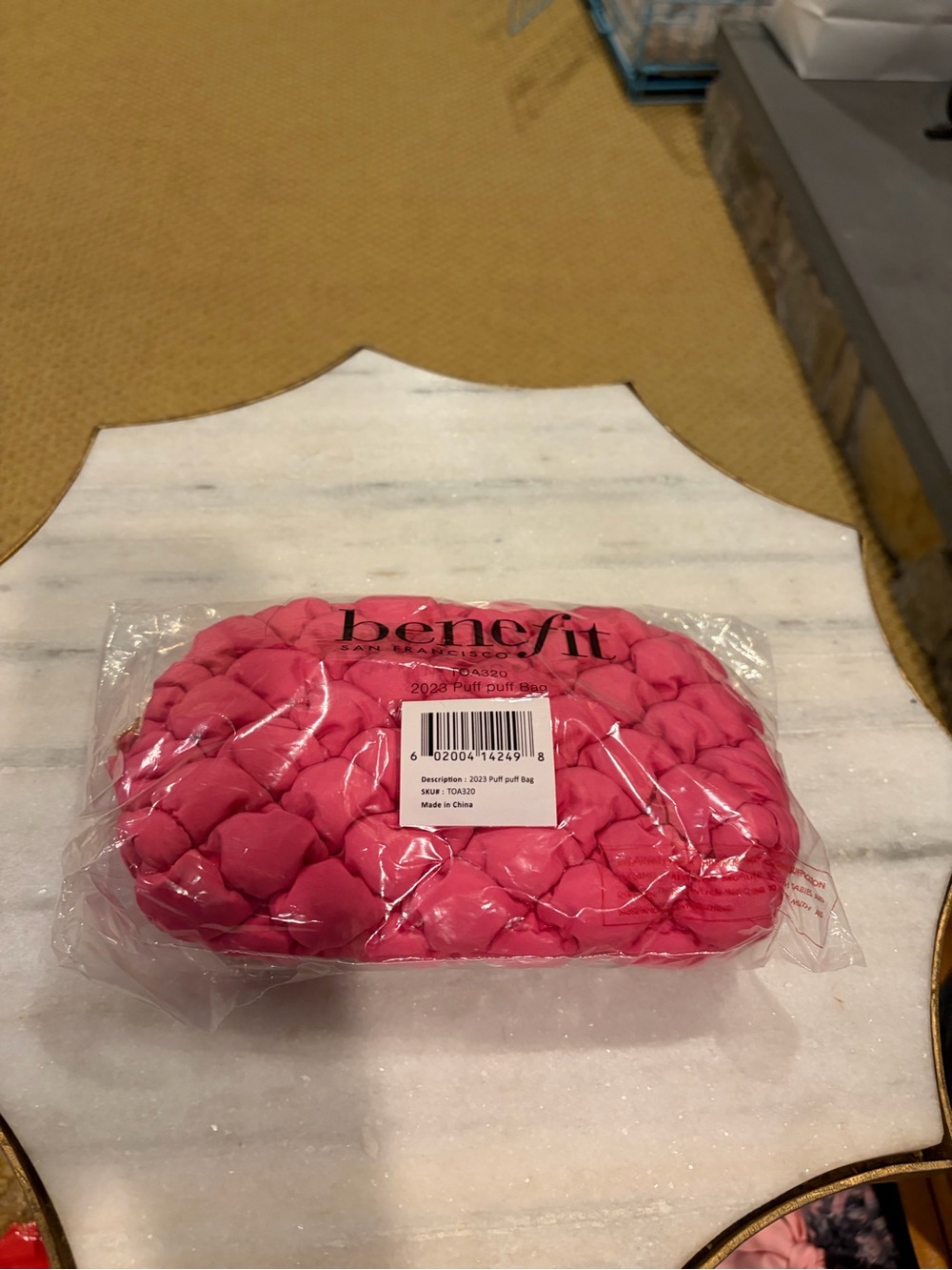 Benefit Hot Pink Quilted Puff Cosmetic Pouch